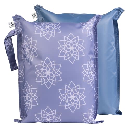 Tiny Twinkle Mess-proof Wet Bags 2 Pack Waterproof and Washable Bag for Travel storage, Stroller, Daycare, Baby Diapers, Yoga, Beach, Pool, Wet Toddler Swimsuits (Lotus)