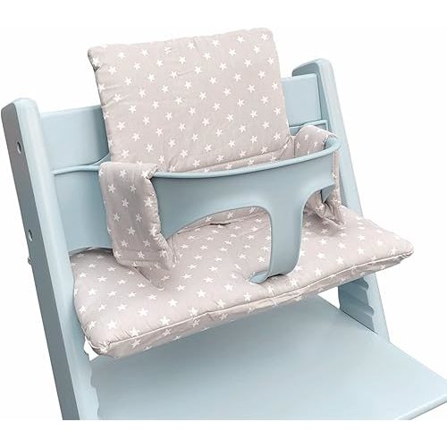 Highchair Cushion Compatible with Stokke Tripp Trapp Chiar High Chair Insert Cotton Fabric Cover Filled with Cotton Padding (Grey Stars)