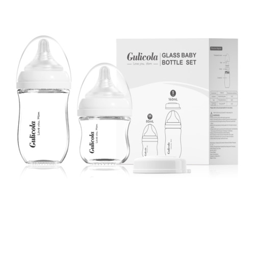 Natural Glass Baby Bottle Newborn Set, 3 oz and 5 oz with Extra Slow Flow & Slow Flow Nipple, Anti Colic, 0-3 Months, 2 Pack - White