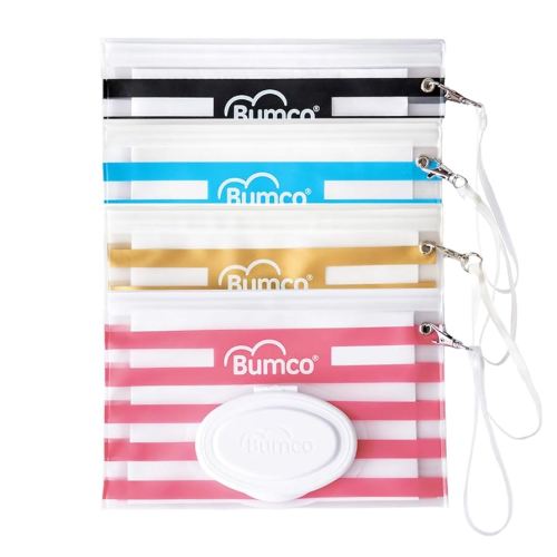BUMCO Airtight Wipes Dispenser, Keeps Wet, Reusable Refillable Pouch, Diaper Bag Organizer for Travel, Carrying Clutch, Unique Baby Gift for Girl Boy [multicolor]