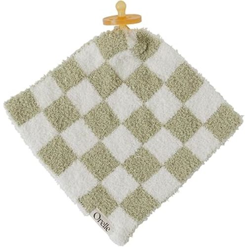 Orelle Checkered Baby Pacifier Lovey Blanket | Sage Green