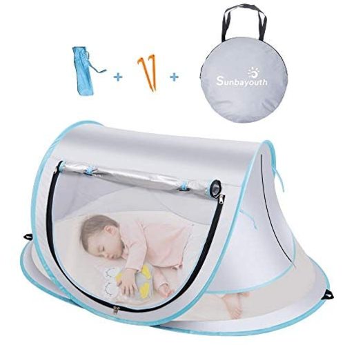 SUNBA YOUTH Baby Tent, Portable Baby Travel Bed, UPF 50+ Sun Shelters for Infant, Pop Up Beach Tent, Baby Travel Crib with Mosquito Net, Sun Shade … (Gray)