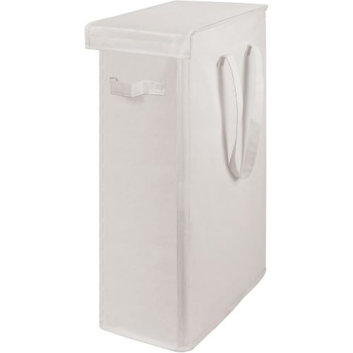 Slim Foldable Laundry Hamper with Lid and Handle Space Saving Laundry Basket for Bedroom Bathroom Dorm Apartment Single Household Students Clothes Towels Toys Baby Organizer Storage Beige
