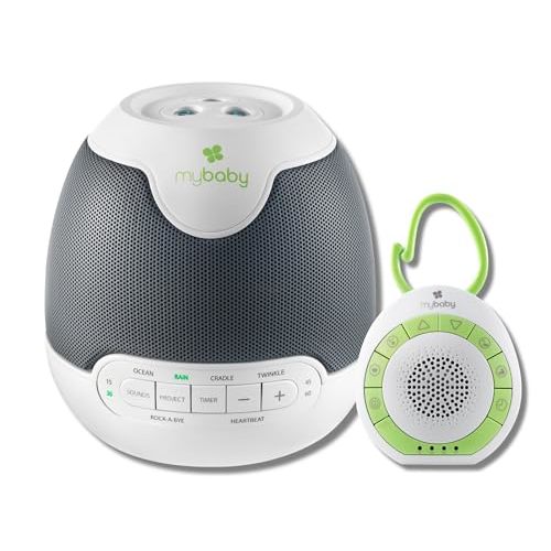 MyBaby Travel Bundle. Lullaby Sound Machine & Projector with 6 Sounds and Projects Soothing Images + MyBaby Clip Baby Sound Machine with 4 Soothing Sounds, Integrated Clip, Small and Lightweight