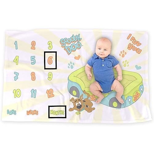 LOGOVISION Scooby Doo! Baby Milestone Blanket, 36"x58" I Ruv You, Unisex for Baby Boy and Girl