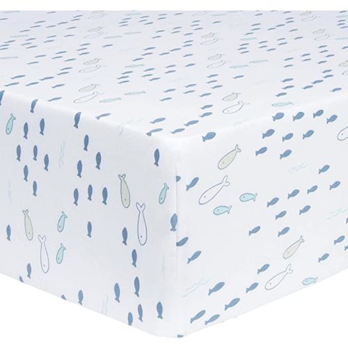Trend Lab Sea Babies Cotton Fitted Crib Sheet Set for Baby Nursery, Fits Standard Crib Mattress 28 in x 52 in, Fully Elasticized, 8-inch Pockets - One Size