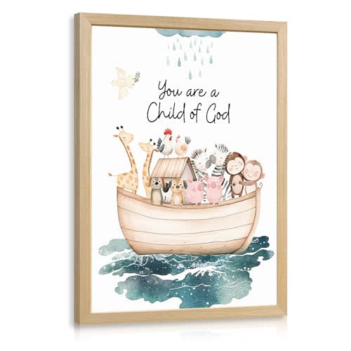 Noahs Ark Nursery Decor, Christian Baby Room Wall Art 12x16 Wood Framed