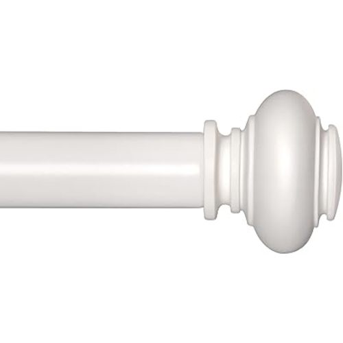 White Curtain Rods for Windows 66 to 120 Inches Adjustable Decorative 1 Inch Diameter Single Window Curtain Rod Set with Classic Finials, White Finishing