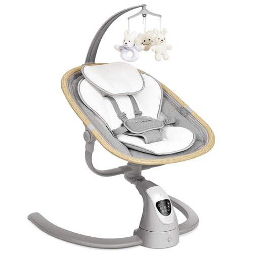 Angelbliss Baby Swing with Cry Detection, Side-to-Side Electric Swing with 5 Speeds, 180° Rotation, Indoor Swing for Infants and Toddlers (Grey)