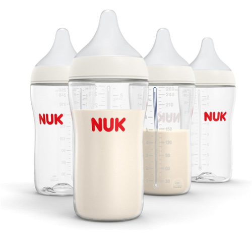 NUK Perfect Match 2-in-1 Natural and Anti-Colic Bottle with Medium Flow, Wide, Adaptable Nipple, 8oz., 4 Pack, BPA Free