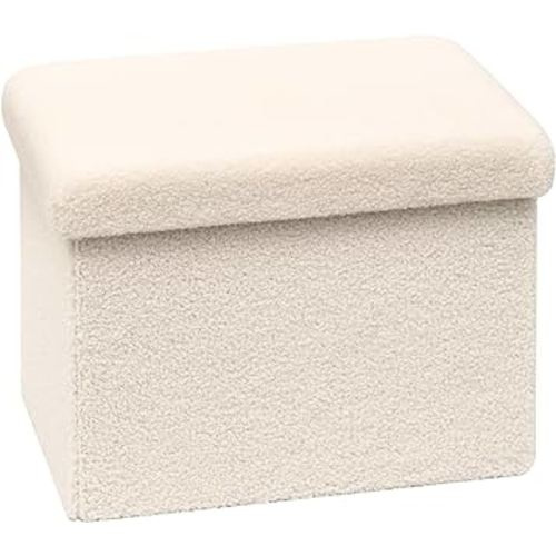 B FSOBEIIALEO Storage Ottoman Cube Small Sherpa Ottoman Foot Rest, Foldable Portable Boucle Ottomans, Faux Teddy Fur, White 16.5"x12.6"x12.6"