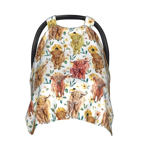 Highland Cow Baby Car Seat Canopy Cover Multi Use Nursing Cover for Newborn Car Seat Canopy Mom Nursing Breastfeeding Covers Newborn Shower Gifts