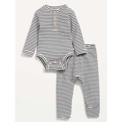 Unisex 2-Piece Rib-Knit Henley Bodysuit and Leggings Layette Set for Baby
