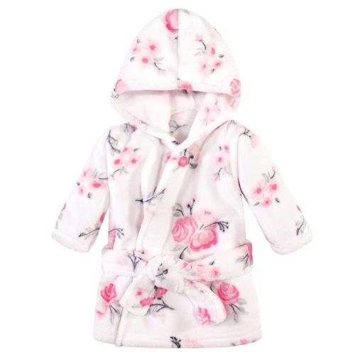 Hudson Baby Unisex Baby Plush Animal Face Bathrobe, Pink Floral, 0-9 Months