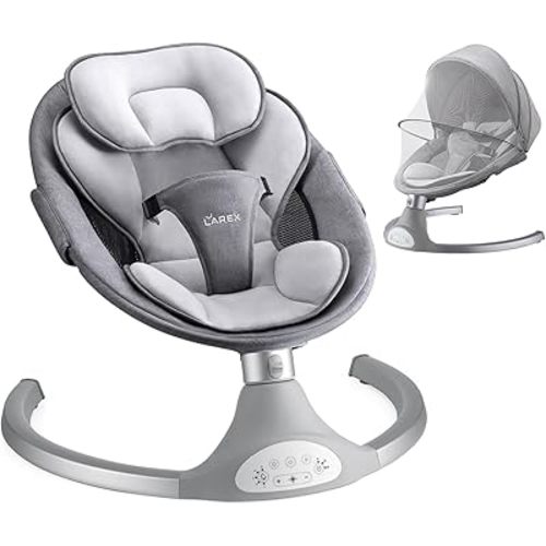 LAREX Baby Swing Infant Swing Electric Toddler Baby Rocker Portable for Newborn Boy Girl, 5 Sway Speeds with Remote Control, 10 Preset Melodies and Bluetooth, 0-6 Months Max 20 Lbs (Gray)