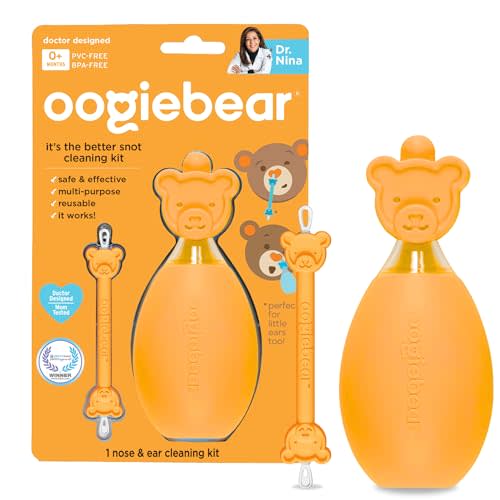 oogiebear: BearPair Baby Nose Cleaner & Ear Wax Removal Tool with Nasal Aspirator - Safe Booger & Earwax Removal for Newborns, Infants, Toddlers - Essential Baby Stuff, Diaper Bag Must-Have - Orange