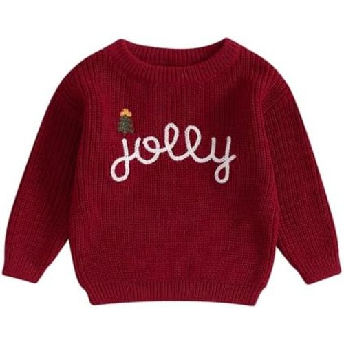 Lesimsam Toddler Baby Boy Girl Christmas Outfit Embroidery Knit Sweater Oversized Knitted Sweatshirt Pullover Winter Clothes