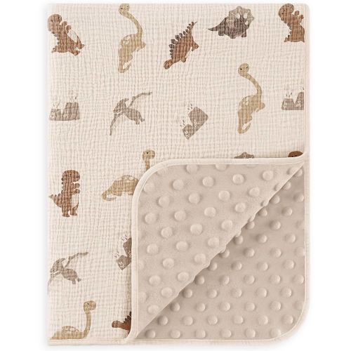 Susurration Baby Blanket for Unisex Boys Girls, Soft Nursery Minky Blanket with Muslin Cotton Front and Dotted Fleece Back, Receiving Blanket for Baby Newborn Infant, 30x40inch (Dinosaur)