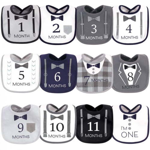 Hudson Baby Infant Boy Cotton Bibs 12pk, Brand New, One Size