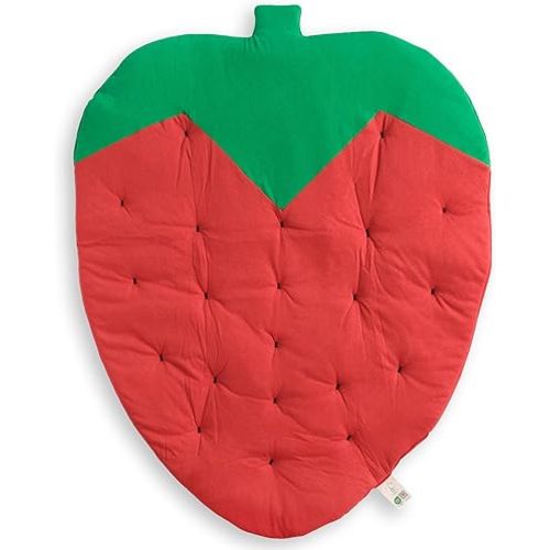 Cotton Baby Play Mat - Reversible Crawling Mat - Soft and Safe Play Area for Infants and Toddlers, Ideal for Early Development (Red Strawberry)