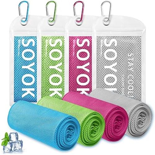 4 Packs Cooling Towel, 40" x 12" Microfiber Cooling Towels for Neck and Face, Soft Breathable Gym Towel for Working Out with Waterproof Bag & Carabiner, Sweat Towels for Running, Yoga, Travel, Climb
