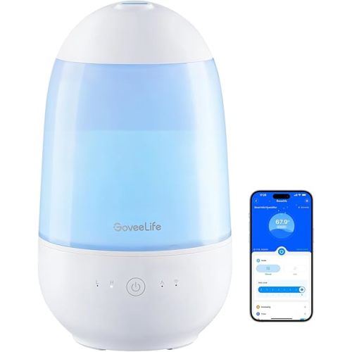 GoveeLife Smart Cool Mist Air Humidifiers for Bedroom, Easy to Clean & Top Fill Humidifier for Baby, Nursery, Plants, Ultrasonic Humidifier with APP & Voice Control, Essential Oil Diffuser, Nightlight