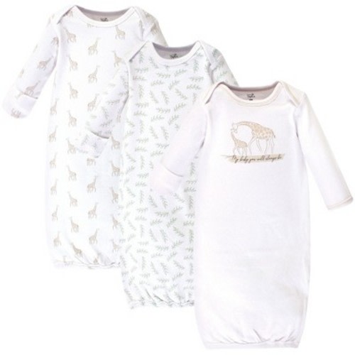 Touched by Nature Baby Organic Cotton Long-Sleeve Gowns 3pk, Little Giraffe, 0-6 Months
