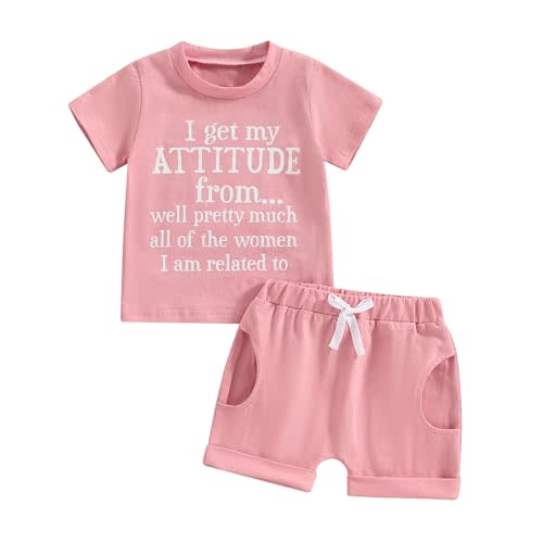 Baby Girl Shorts Set I Get My Attitude from All Women Funny Letter Print Tops+Solid Shorts 2Pcs Toddler Summer Outfit