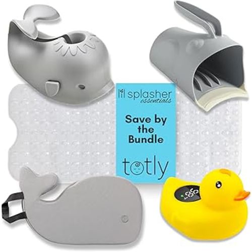 5 Pcs Baby Bath Essentials Set - Bath Thermometer, Baby Bath Mat, Bath Spout Cover, Bath Rinse Cup, Bath Kneeler - Newborn Essentials Must Haves