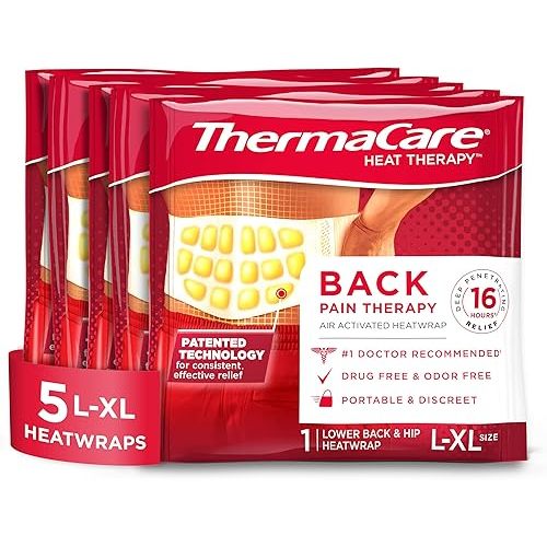 ThermaCare Advanced Back & Hip HeatWraps - Adhesive, Disposable Heat Therapy Pads for Lower Back Pain, Muscle Aches, & Herniated Disc Relief - Drug-Free - Long-Lasting - L/XL - 5-Count
