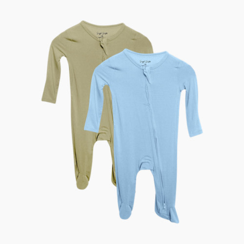 Snuggle Shield LUXE Bamboo Footie Pajamas 2 Pack - Moss Green/Sky Blue, 3-6 M