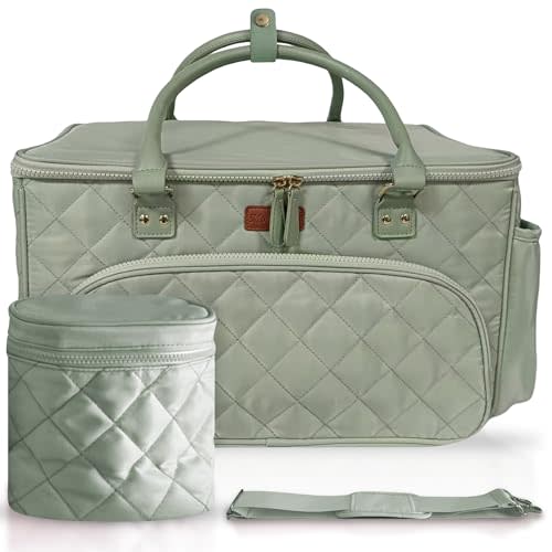 MOMCANDO Diaper Bag Tote with Dividers, Zipper, Top Cover and Strap, Larger Size with insulated storage bag - Green