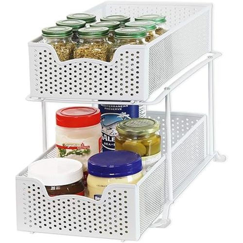 Simple Houseware 2 Tier Sliding Cabinet Basket Organizer Drawer, White