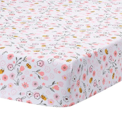 Lambs & Ivy Little Garden 100% Cotton Pink Floral Fitted Crib/Toddler Sheet