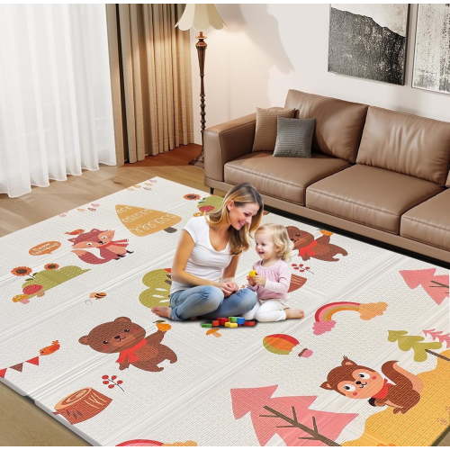 Baby Play Mat,Baby Playmat for Playpen,Foldable Double-Sided Pattern Play Mat for Infants,Anti-Slip Baby Crawling Play Mat for Indoor and Outdoor (50" x 50")