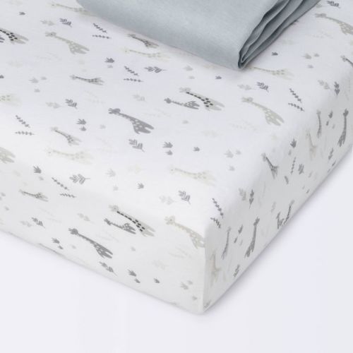Fitted Jersey Crib Sheet - Cloud Island™ Giraffes/dark Gray 2pk