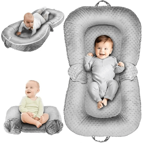 Baby Lounger Pillow : 3-in-1 Infant Lounger for Newborn 0-24 Months, Portable Tummy Time Mat for Home and Travel, Breathable & Soft Baby Seat for Baby, Babies Essentials Gifts, Grey
