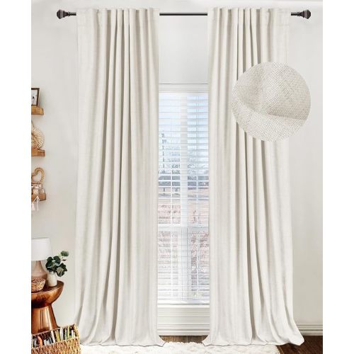 100% Blackout Shield Linen Blackout Curtains for Bedroom 63 Inches Long, Back Tab/Rod Pocket Living Room Drapes, Thermal Insulated Blackout Curtains 2 Panels Set, 50" W x 63" L, Beige