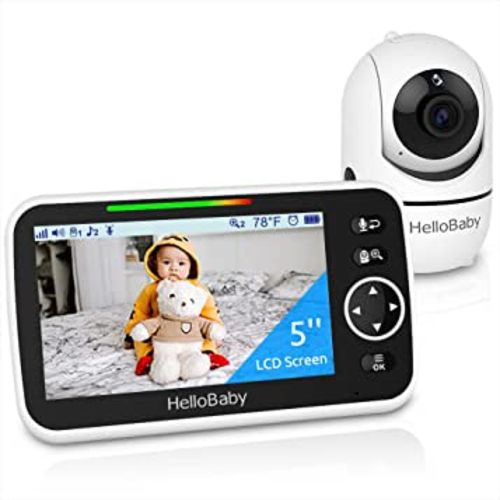 HelloBaby Monitor, 5''Display, Pan-Tilt-Zoom Video Baby Monitor with Camera and Audio, Night Vision, 2-Way Talk, Temperature, 8 Lullabies and 1000ft Range Baby Monitor No WiFi for Elderly