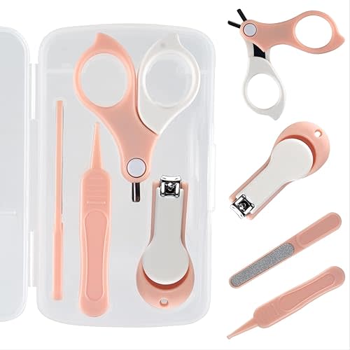 Baby Nail Kit, Baby Manicure Kit and Pedicure kit with Baby Nail Clipper, Scissor, Baby Nail File & Tweezer for Newborn, Infant & Toddler, Perfect for Mothers Day Gifts(Pink&White)