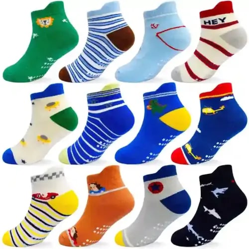 Skibeaut Kids Non Slip Socks Grip Ankle Sticky Toddler Socks 12 Pairs for 1-3/3-5/5-7 Years Boys Girls