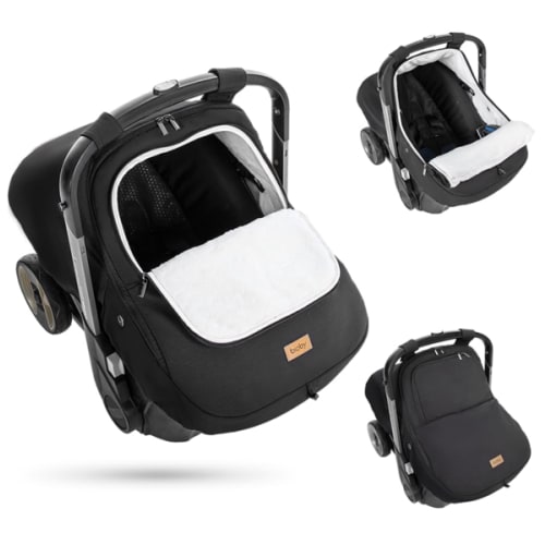 Bioby Winter Baby Car Seat Cover, Infant Car Seat Cover for Boy Girl, Roomy, Cozy, Warm, Waterproof Baby Carseat Covers Canopy with Thickened Fleece Lining, Breathable Hole, Universal Fitted Black