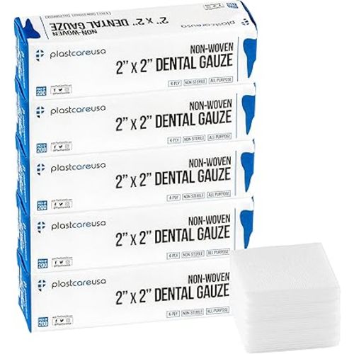 1000 Count 2x2 Gauze Pads - Soft 4-Ply Non Woven Sponges - Non Sterile Dental & Esthetic Wipes - All Purpose Medical Gauze Squares for First Aid, Surgical, Wound Dressing (5 Packs of 200)