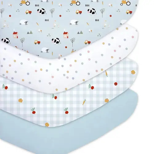 Plushii 4 Pack Fitted Crib Sheets for Baby Boys, 28"x 52" Extra Soft Microfiber Crib Sheet Set for Standard Crib & Toddler Mattress Pad,Blue Sheep