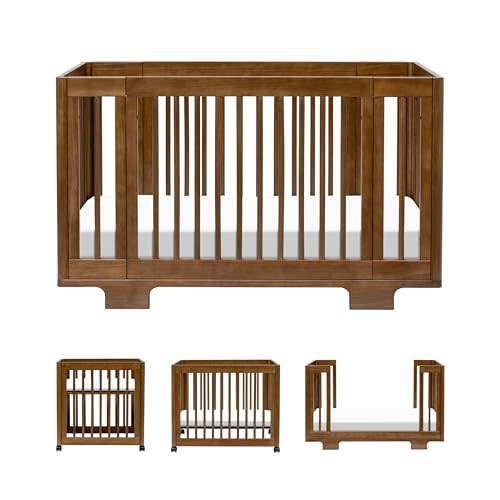 Babyletto Yuzu Convertible All-Stages Bassinet, Midi, Standard Crib in Natural Walnut, Greenguard Gold Certified, Portable & Adjustable with Conversion Kits and Pads Included