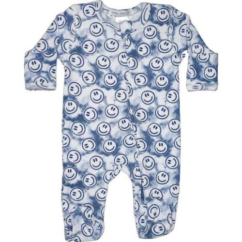 Baby Two-Way Zipper Footie, Blue Tie Dye Smile - Little Mish | Maisonette