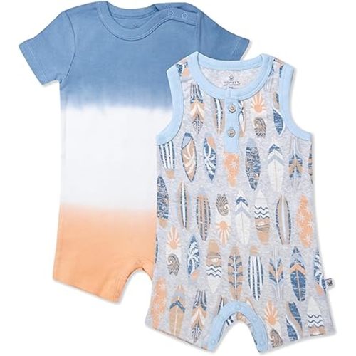 HonestBaby Multipack Short Romper Sets and Dresses 100% Organic Cotton for Infant Baby, Toddler
