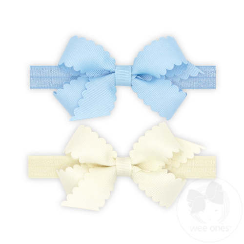GIFT PACK! Two Mini Scallop Bows With Bands - MIB/ANW | Wee Ones Hair Bows & Accessories