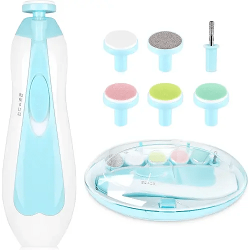 Electric Nail File Drill for Baby No Sharp Claws Hurt, 6 in 1 Safety Cutter Trimmer Clipper for Toes and Fingers (Blue)