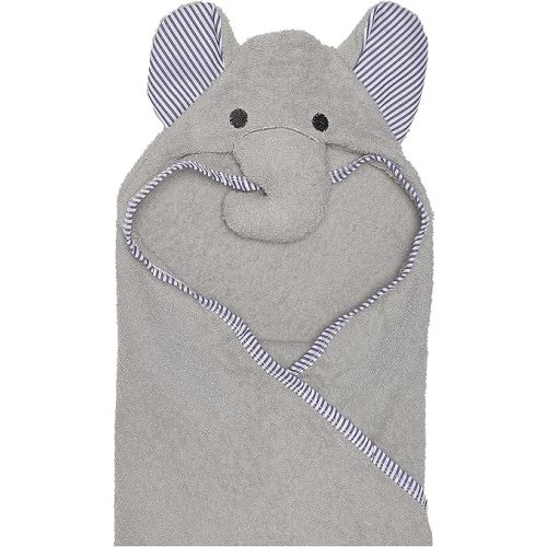 EVERYDAY KIDS Hooded Baby Toddler Bath Towel for Boys and Girls - 3D Gray Elephant with Ears and Trunk; Soft and Absorbent Terry Cloth Hooded Towel for Young Kids; Gender Neutral Baby Bath Essential